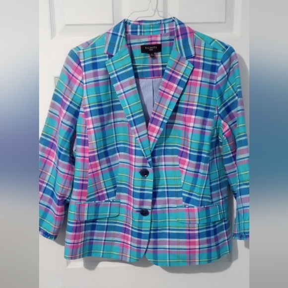 Talbots Jackets & Blazers - Talbot's Linen Blend Lined Colorful Plaid Blazer